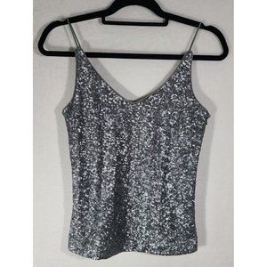 Six Crisp Days Top Size Small Gray Sequined Spaghetti Glitter Shiny Silver Zip